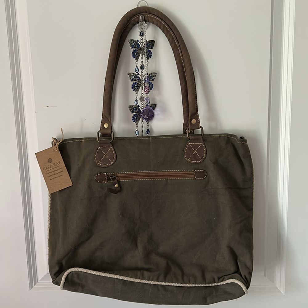 Brown Canvas Tote Bag with Graphic Design - Picture 2 of 5